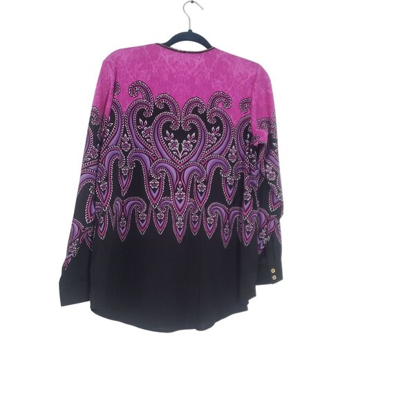 Bob Mackie‎ Womens Wearable Art Zipper Blouse Size M Paisley Artsy Boho Electric - Picture 2 of 9
